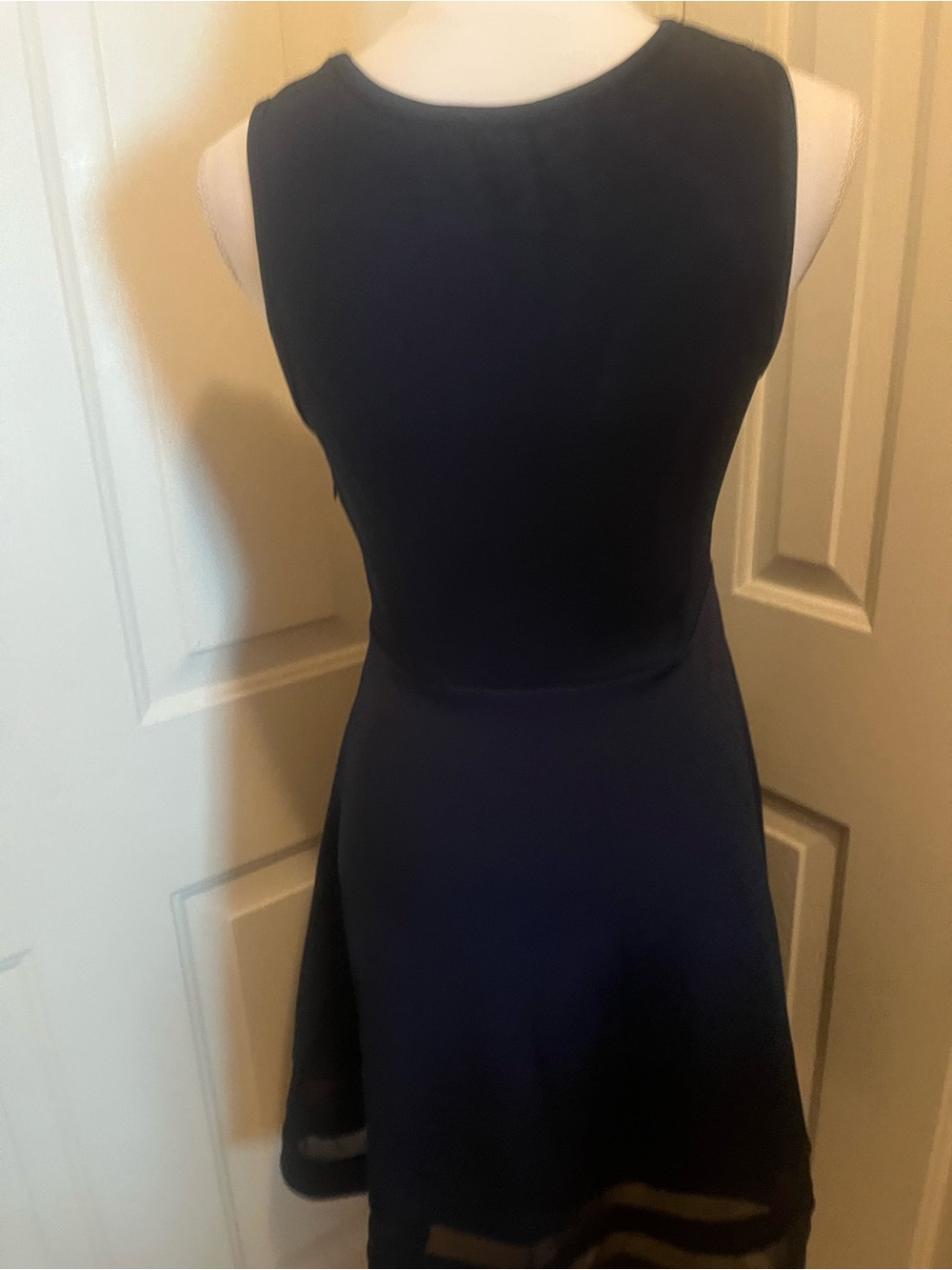 Lulu's Navy Mesh Insert Fit-and-Flare Mini Dress - Picture 2 of 2